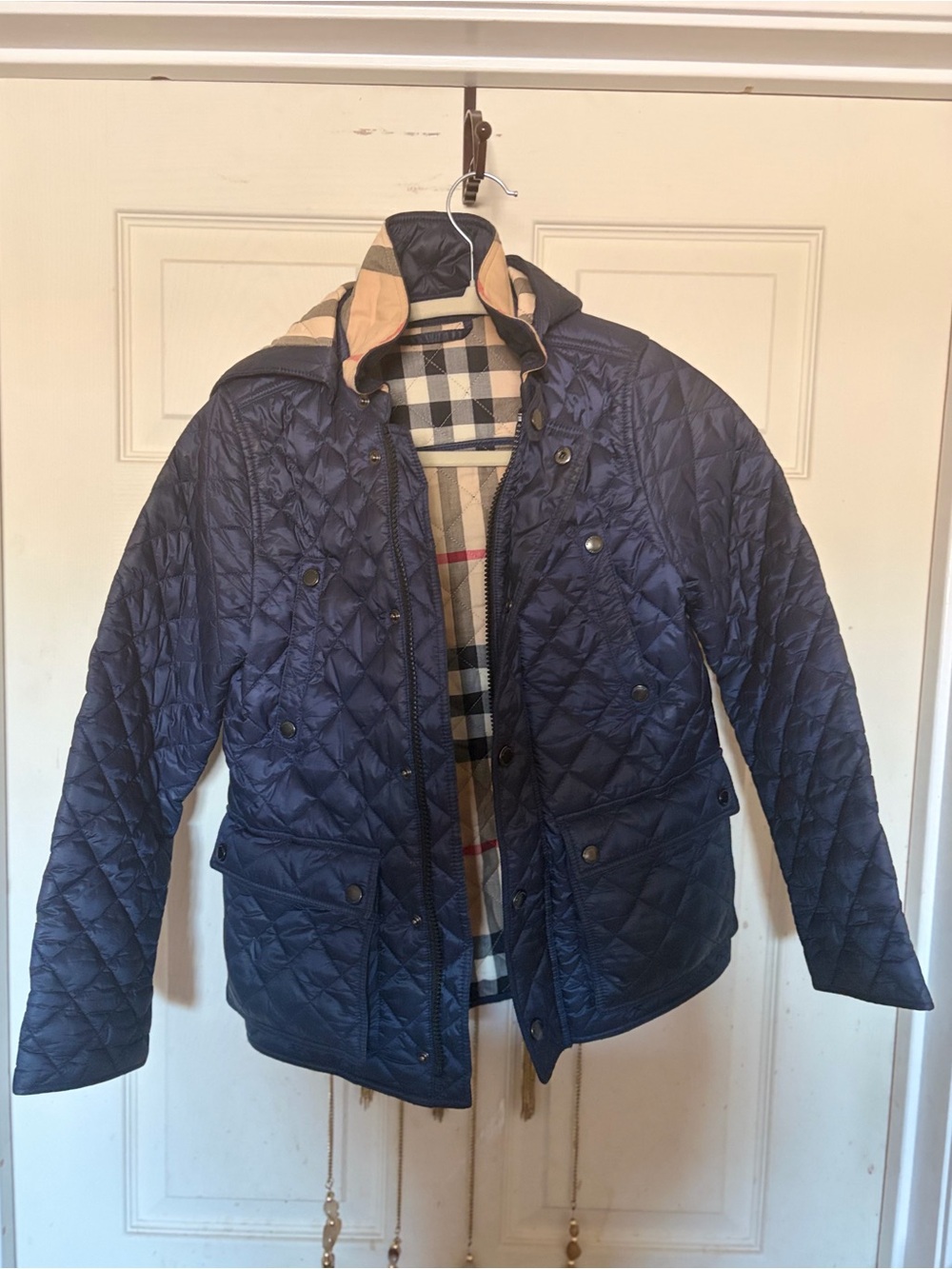 Burberry Navy Quilted Jacket with Signature Check Lining